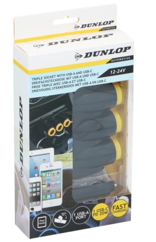 Szivargyújtó elosztó gyorstöltővel Dunlop