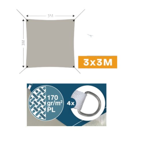 Napvitorla 3x3m, taupe színű, polieszter